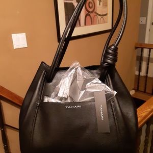 Black Tahari Drawstring Hand bag New